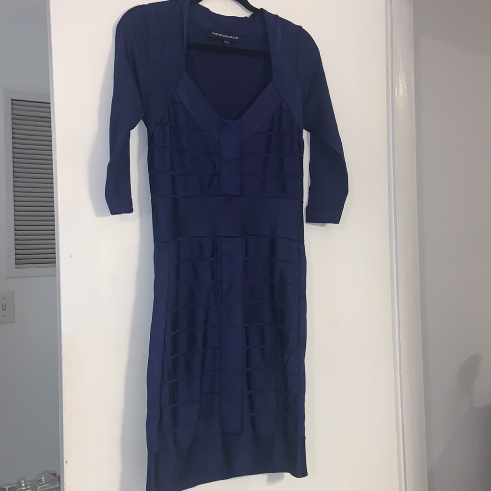 French Connection Women’s Navy Blue Bandage Fitted Body-con Knit Dress